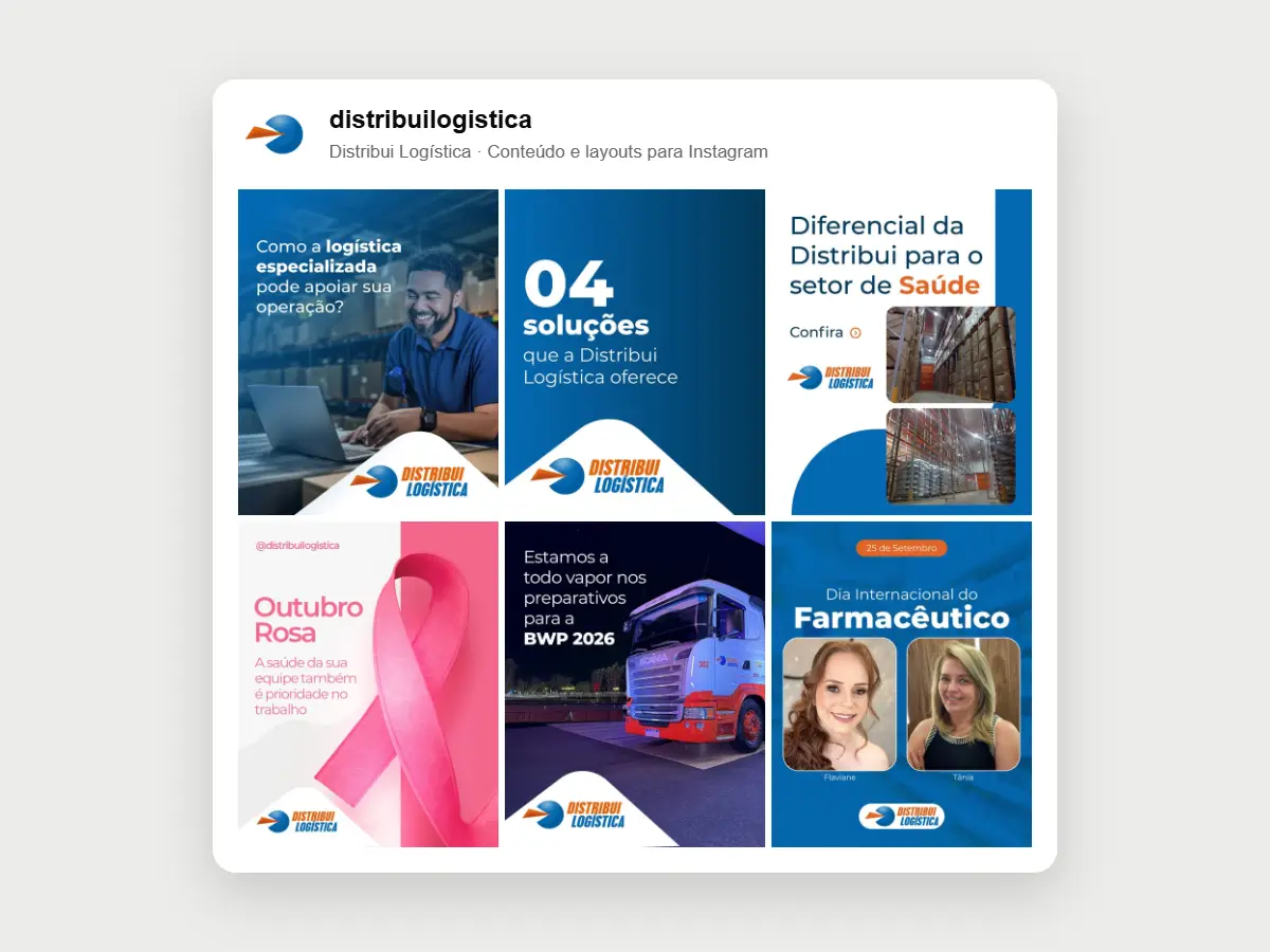 Posts criados para o Instagram da Distribui Logística