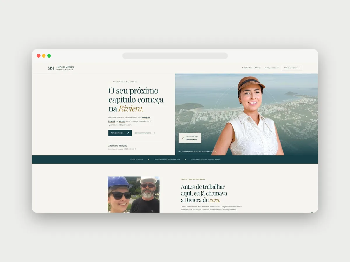 Site da corretora Mariana Moreira, na Riviera de São Lourenço
